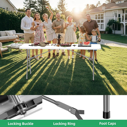 Allpop 6Ft Folding Table - Portable Plastic Dining Table with Carrying Handle for Indoor/Outdoor Use | White