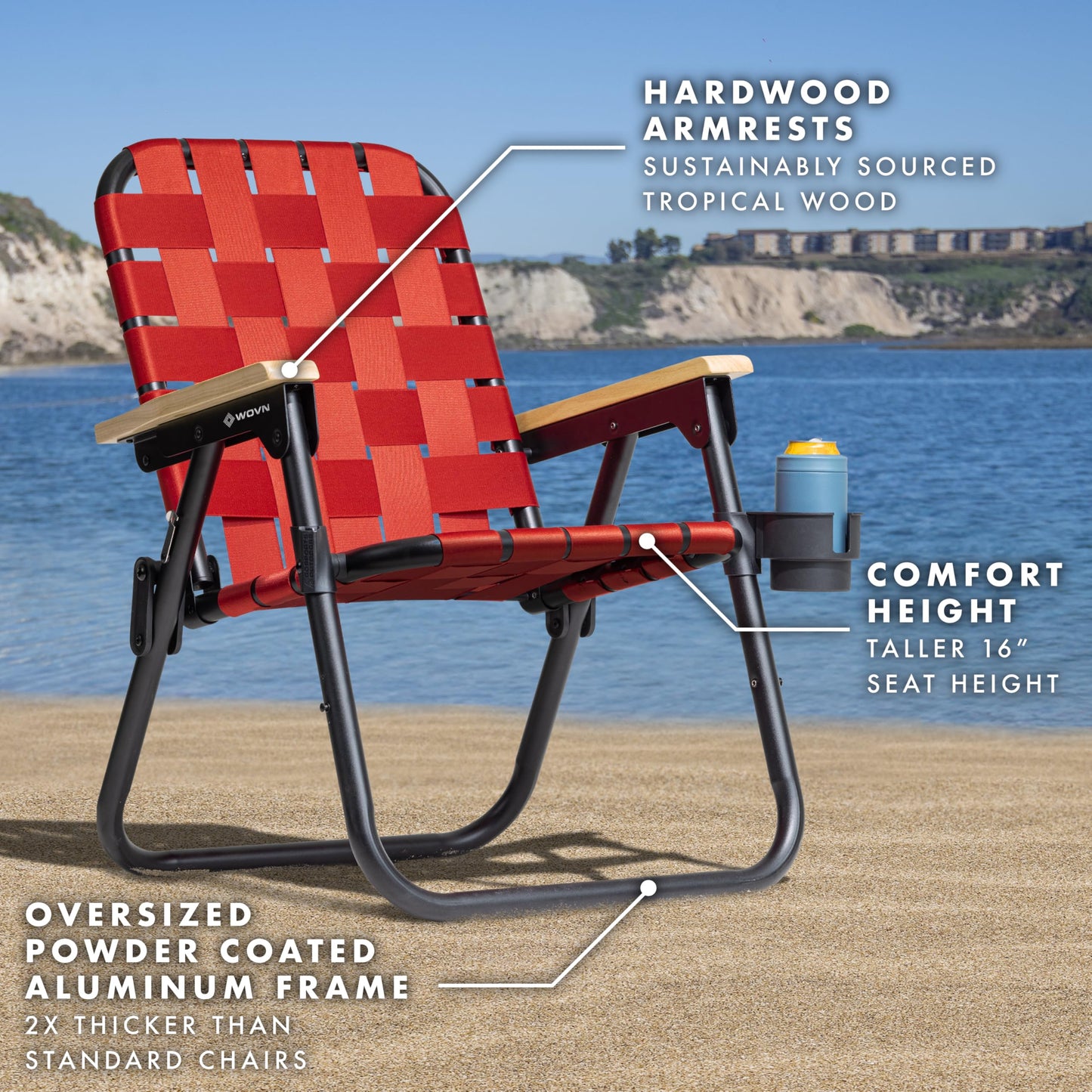 GoSports Outdoors WOVN Beach Backpack Chair - Premium Folding Camping Chair - 9 Styles Available - Burnt RED