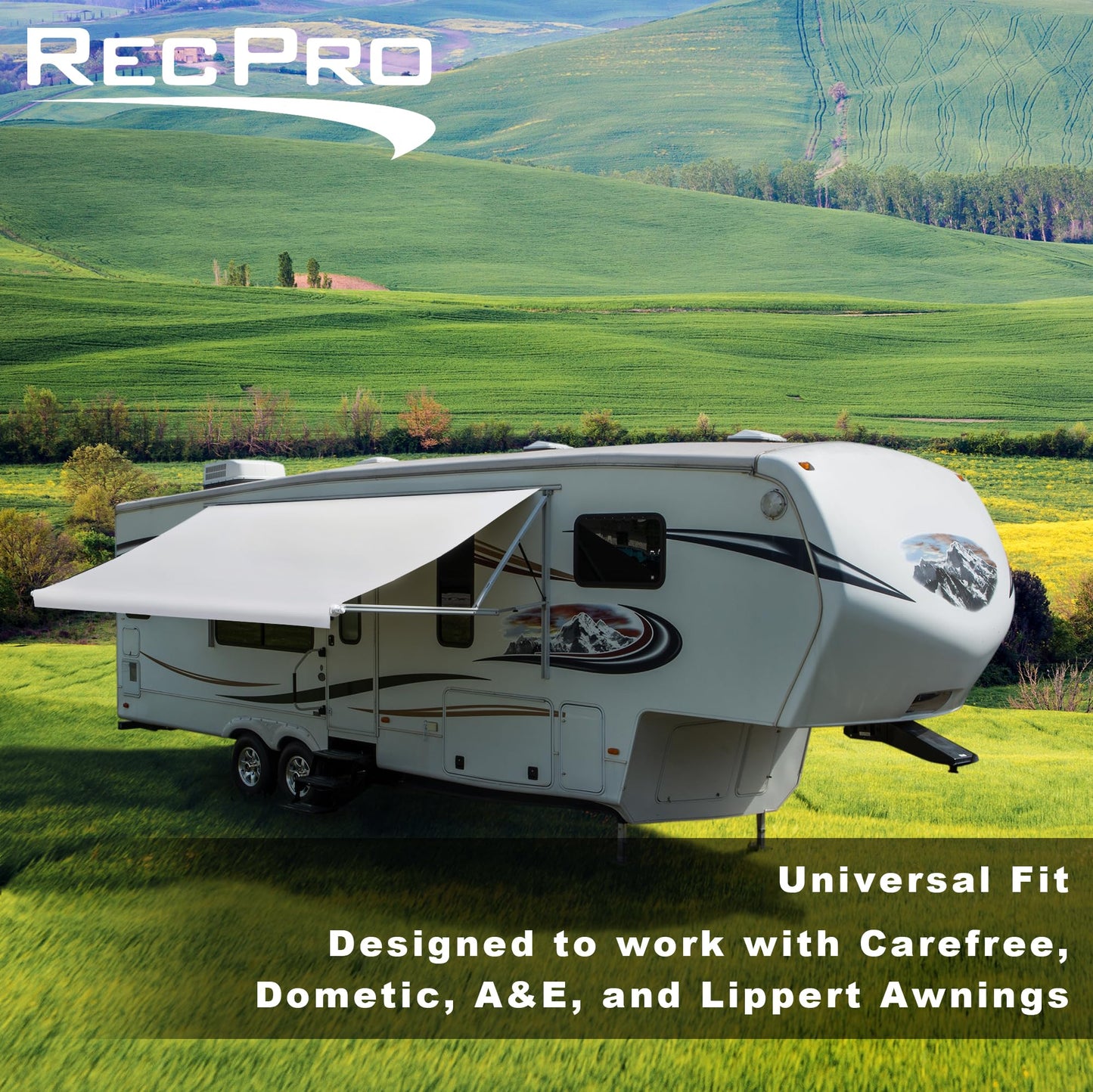 RecPro RV Awning Fabric Replacement | Universal Fit | 8-22ft Sizes | Heat Sealed Vinyl (22' - Actual Width 21' 1", Solid White)