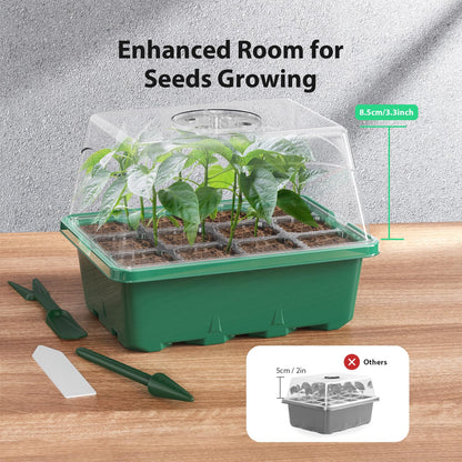 POROLIR Seed Starter Tray, 10PCS Seed Starter Kit, Seedling Starter Trays with Heightened Lids for Seed Staring, Indoor Gardening Plant Germination Trays (12 Cells per Tray) Green