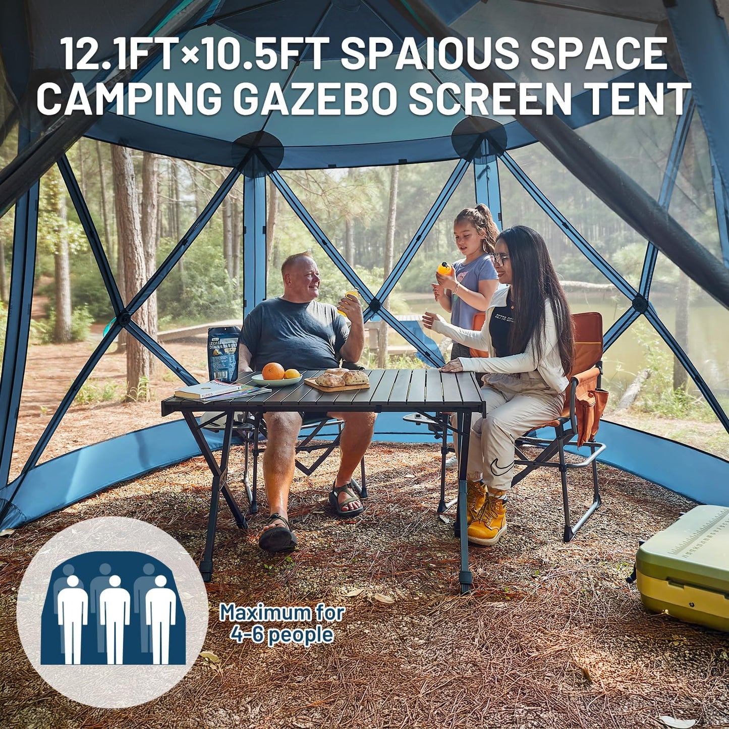 Timber Ridge Pop Up Gazebo, Portable Instant Screen House with Netting, Easy 60-Second Set-Up, Measures 12.1' x 10.5' x7.2', Fits 8 People, Ideal for Camping, Backyard, Patio, Tailgating, Picnics