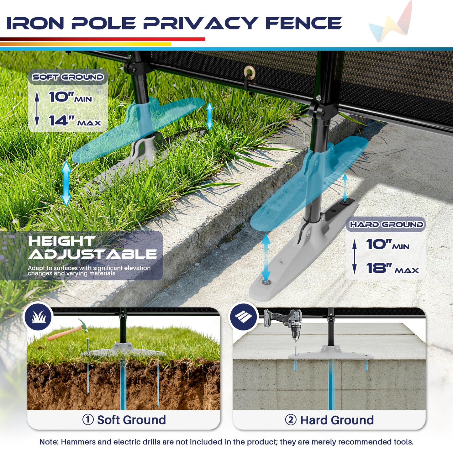 Windscreen4less Outdoor Privacy Fence Screen, 5'x24' Freestanding Privacy Fencing Set with Iron Poles and Ground Spikes, UV Resistant Mesh Cover Garden Pet Fencing for Backyard Patio Pool, Brown