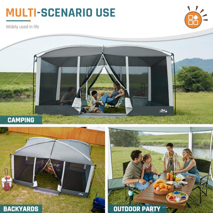 Screen House Tent 13x9ft Screen Room Mesh Gazebos w/ 2 Magnetic Doors, Included Projection Screen, Camping Tent Screened Canopy Shelter for Outdoor Patios Backyards Activities (Gray)