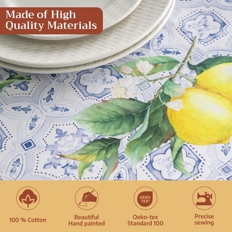 Maison d' Hermine Table Cloth Rectangle Table 100% Cotton 60 x 120 Inches Tablecloth Reusable Decorative for Dining Kitchen Room Farmhouse Home Gifts for Mothers Day Spring Summer - Citrus