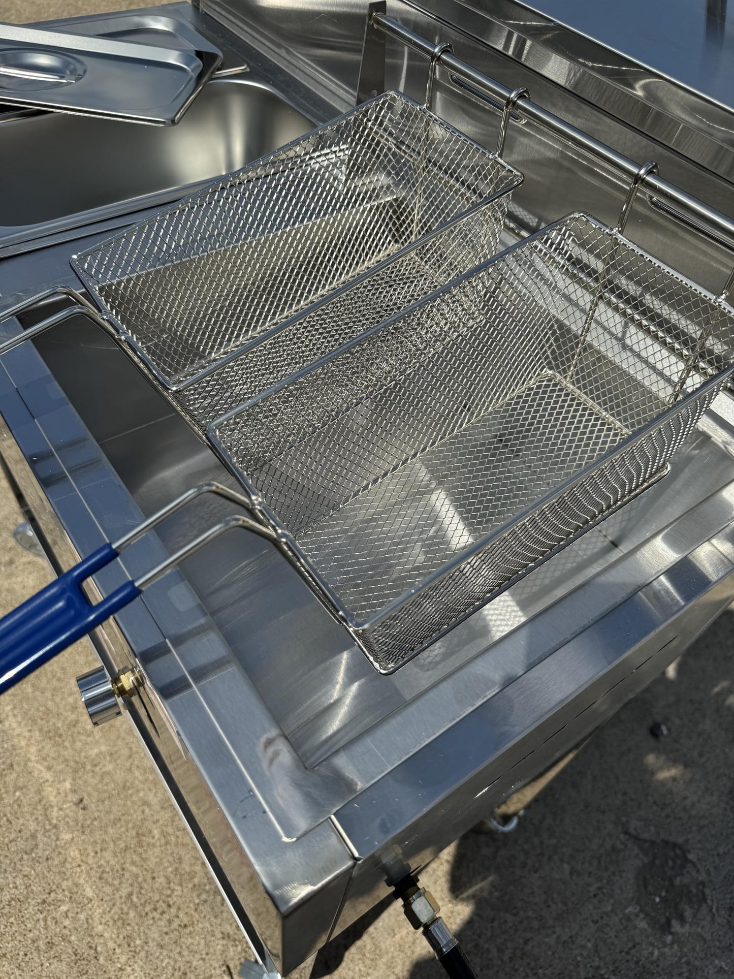 Deep Fryer Cart | 2 Fry Baskets | 3 Gallon Single Tank | 2 Pan Steam Table | Portable 4 Wheel | Stainless Steel | Outdoor Propane Frying Cart for Chicken, Fish, & More | Commercial & Home