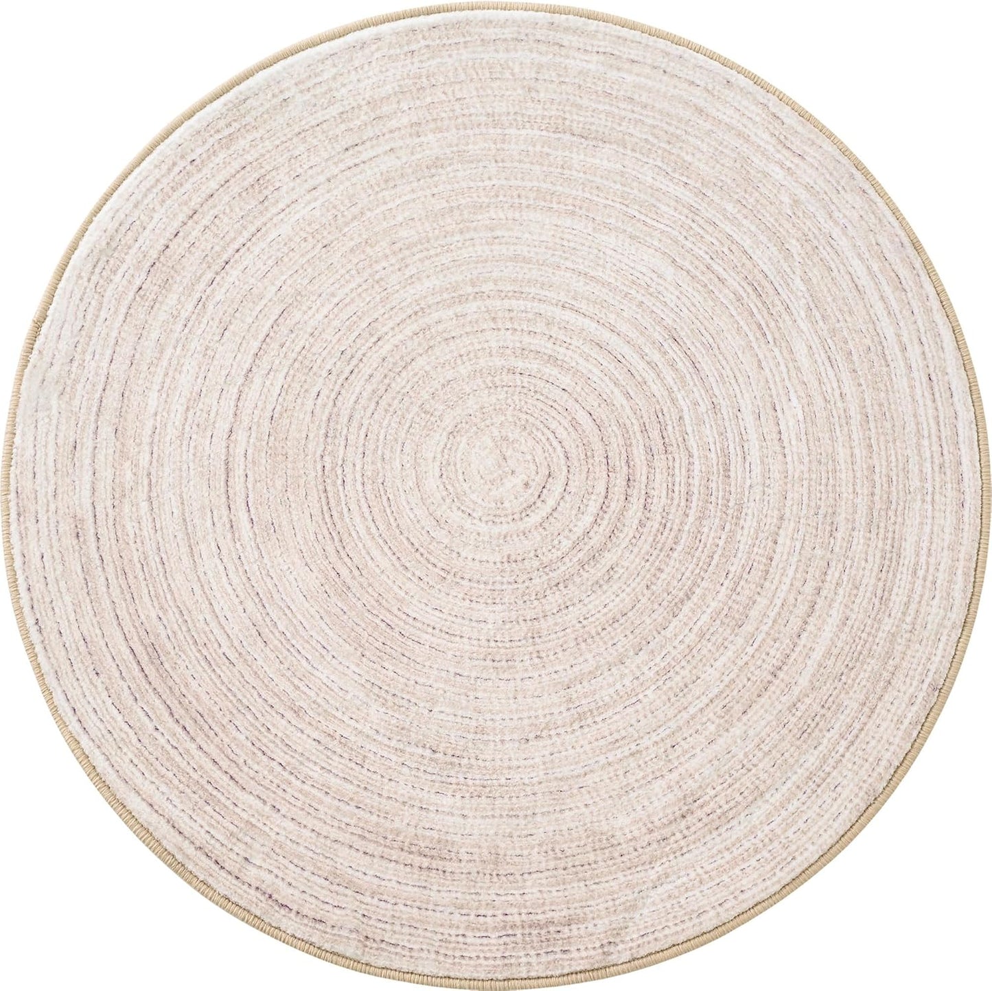 Asrug Faux Jute Round Rug - Washable Non-Slip Soft Plush Circle Rug | 2ft Khaki for Kitchen & Living Room