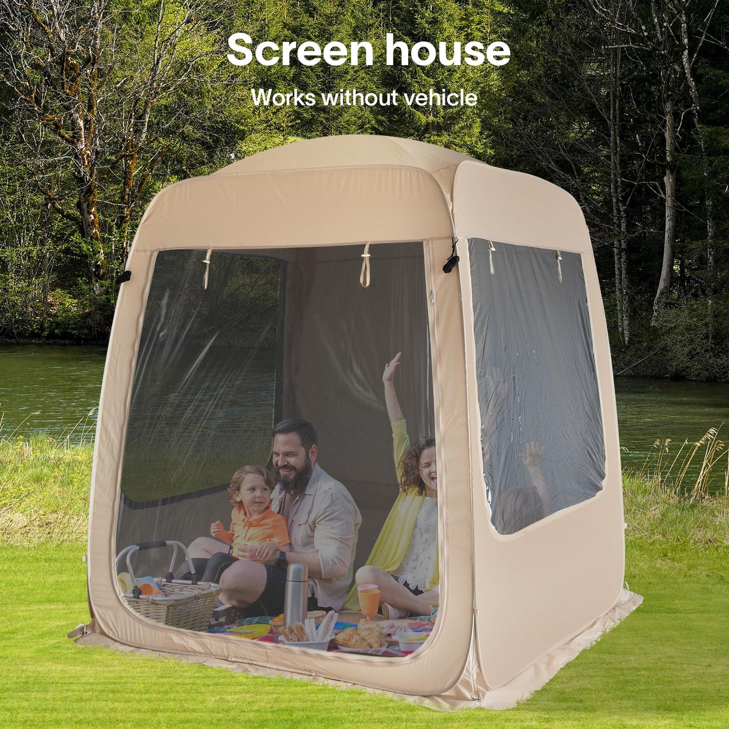 EighteenTek SUV Tent Attachment for Camping with Mesh Walls and PVC - 5 Person Car Cabana - All Weather Proof Pod Shelter Pop Up Clear View Tailgate Tent for Car SUV Van, 7’X7’X7.2’H
