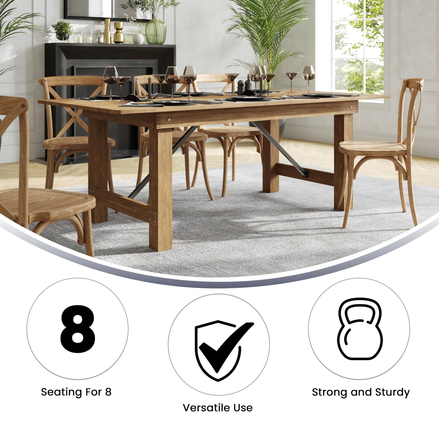 Flash Furniture Hercules Series 7' x 40" Rustic Solid Pine Folding Dining Table, Rectangular Antique Farmhouse Dining and Event Extension Table