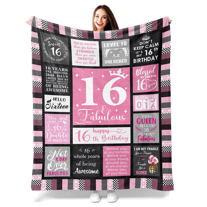 Atokker Sweet 16 Gifts for Girls - Cozy Blanket 50"x60", 16th Birthday Present for Teens, Unique Party Decoration, Perfect Sweet Sixteen Gift Ideas for Teenage Girls