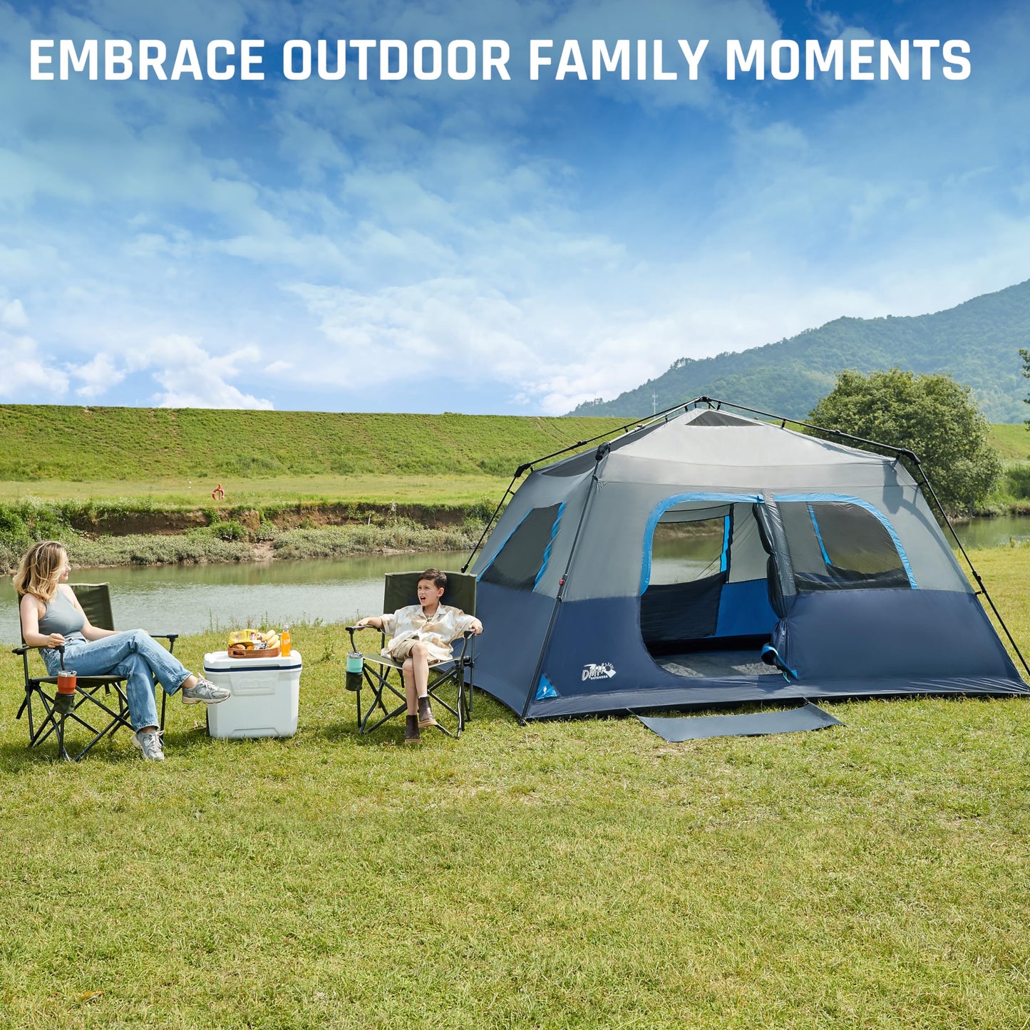Camping Tent, Instant Cabin Tents for Camping, 8-Person Family Tent, Easy Setup in 60 Seconds with Porch, Large Waterproof Tents for Outdoor Camping, 5 Mesh Windows, Upgraded Ventilation (Blue)