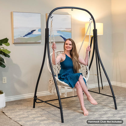 SUNCREAT Hammock Chair Macrame Swing with Stand Included, 400 lbs Capacity, Beige