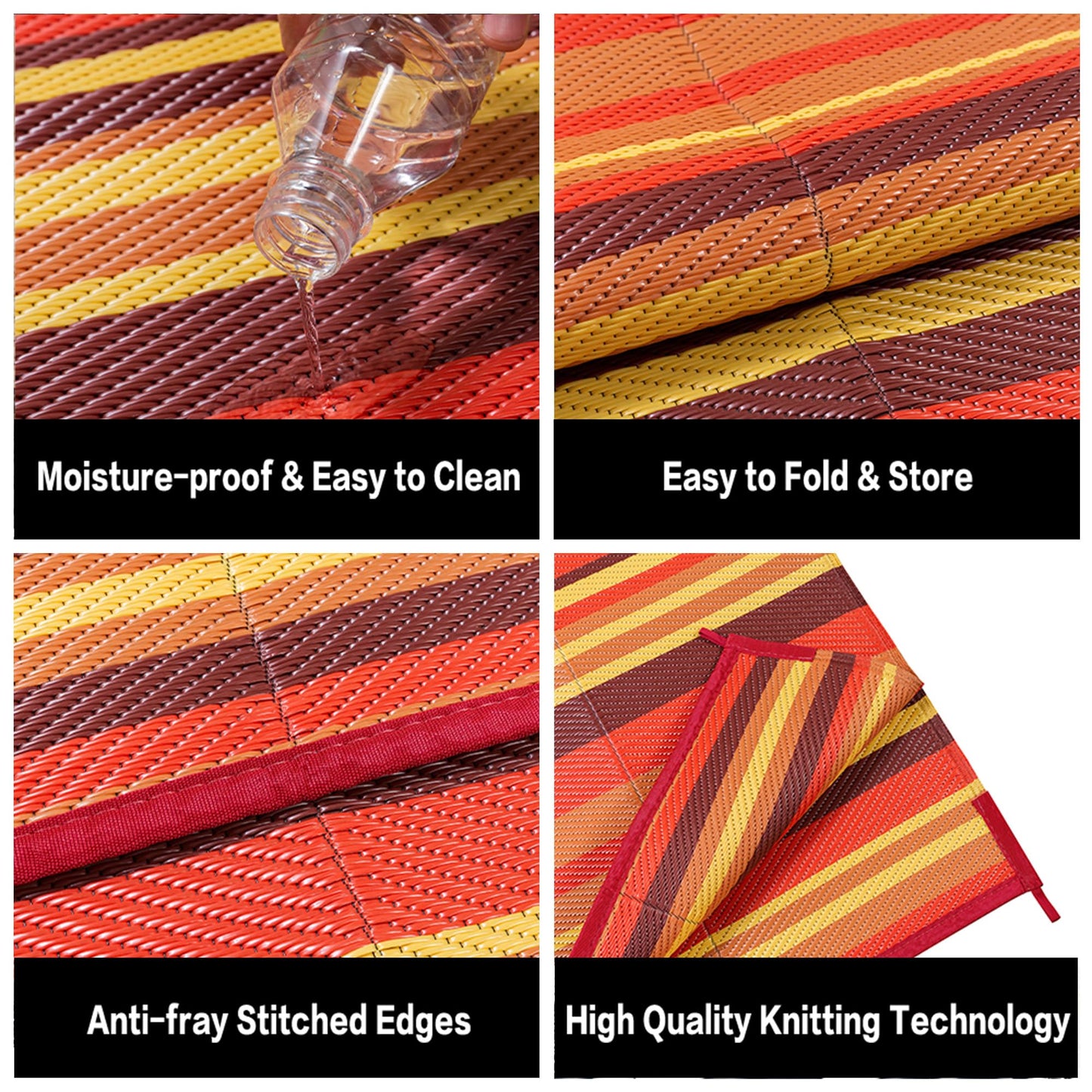 WondRg Outdoor Plastic Straw Rug Waterproof Patio 9x18 Red Orange Stripe Mat for Porch Camping RV Balcony Deck Courtyard Reversible Lightweight Durable Portable Carpet