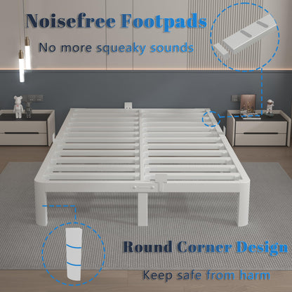 KOSOSO 10 Inch Full Size Bed Frame, White Bed Frame Full with Metal Gaskets, No Box Spring Needed, Rounded Corner Design, Heavy Duty Steel Platform Support,Reserved Holes, Noiseless, Storage Space