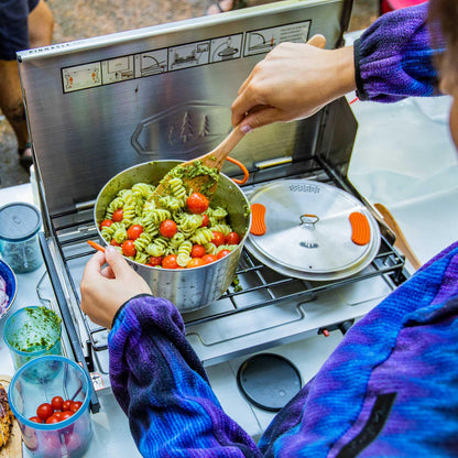 GSI Outdoors Glacier Stainless Steel Base Camper - Medium - 3 Pieces Cookset - Compact, & Durable Pot Pan for Camping