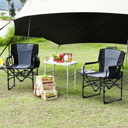 GarveeLife 2 Pack Oversized Directors Camping Chair, Portable Folding Chair for Adults Support 400 lbs, Heavy Duty Lawn Chair with Side Table, for Camping, Sports, Picnic, Beach, Fishing, Black