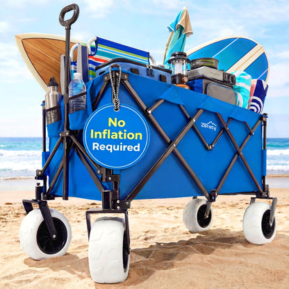 Zeraty Beach Wagon with Big Wheels for Sand, Heavy Duty All Terrain Wagons Carts Foldable with Solid 9" Tires, 300L Oversized Capacity & 330 LBS Load, Beach Cart for Outdoor & Camping, Blue