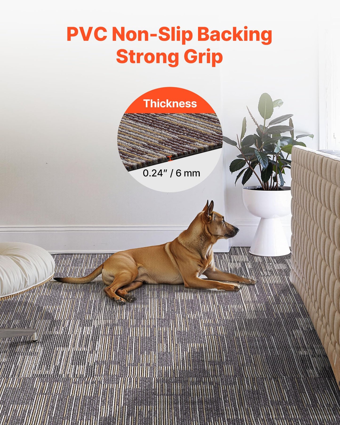 VEVOR Carpet Tiles Reusable 24x24 inch, 24 PCS Modular Carpet Square Rug, Commercial Floor Soft Padded for Seamless Cover 96sq.ft², Easy DIY for Living Room Bedroom Office Indoor,Gray & Brown