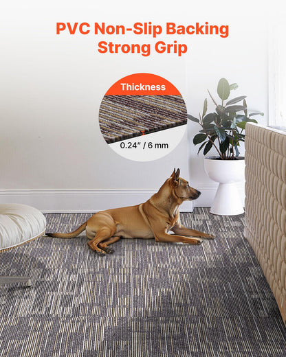 VEVOR Carpet Tiles Reusable 24x24 inch, 24 PCS Modular Carpet Square Rug, Commercial Floor Soft Padded for Seamless Cover 96sq.ft², Easy DIY for Living Room Bedroom Office Indoor,Gray & Brown