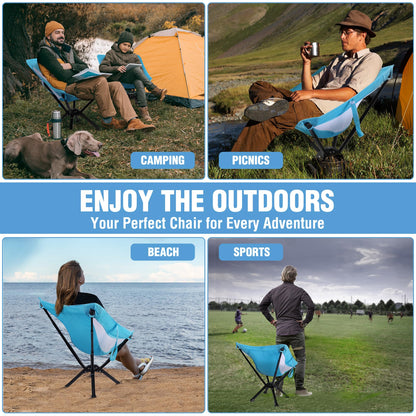 VILLEY Portable Folding Chair Lightweight Camping Chair No Assembly Needed, Quick Setup for Beach, Hiking, Supports 330 LBS, Blue, 2 Pack