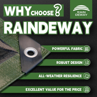 RAINDEWAY Tarps 30x40 Feet,Large Tarp Waterproof,9Mil Thick Finished Size, Multipurpose Poly Tarp Cover with Metal Grommets and Reinforced Edges,Green/Black Tarpaulin