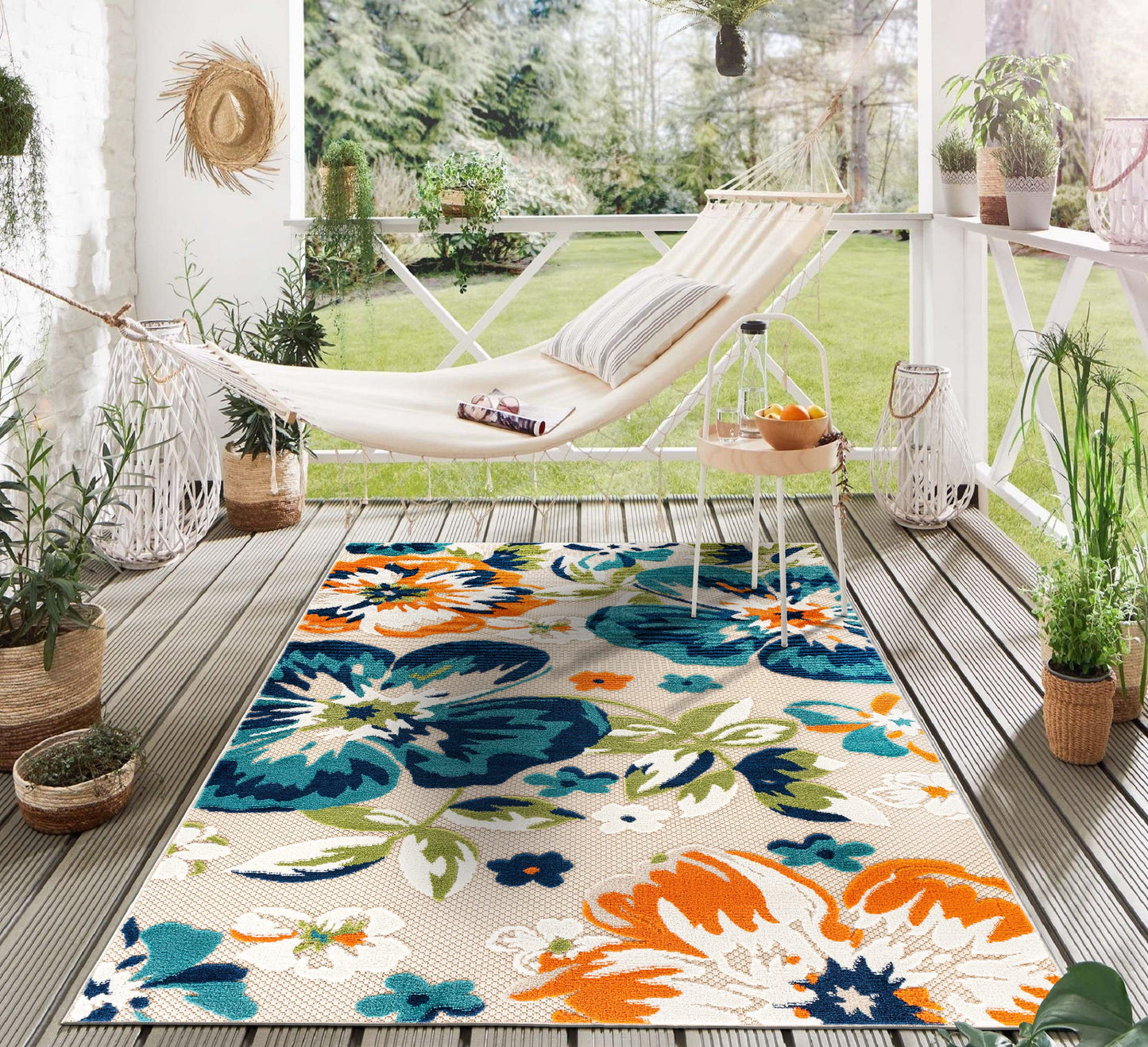 Rugshop Bergamo Contemporary Floral Indoor Outdoor Area Rug, Non-Shedding Carpet for Patio Deck Backyard or Garden Multi 7'10" x 10'