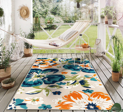 Rugshop Bergamo Contemporary Floral Indoor Outdoor Area Rug, Non-Shedding Carpet for Patio Deck Backyard or Garden Multi 7'10" x 10'