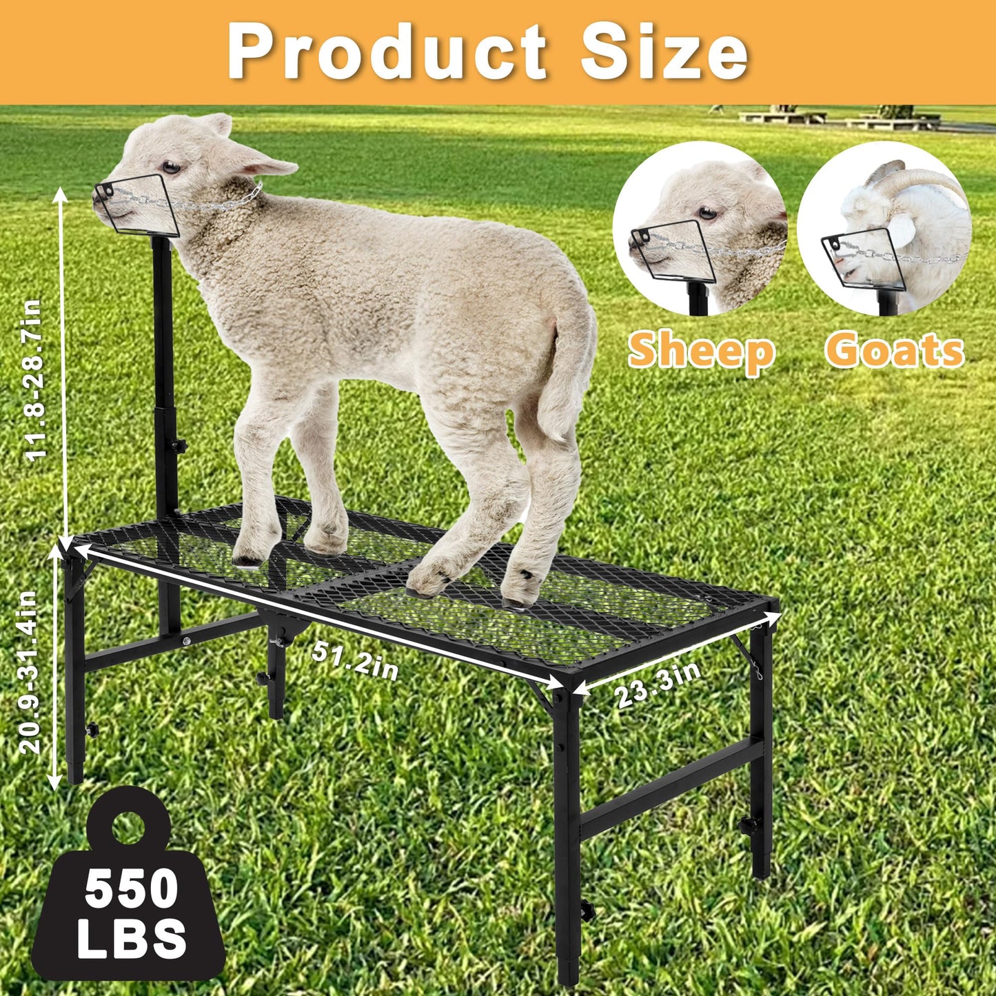 Nisorpa Goat Stand 51x23 Inch, Height Adjustable Sheep Stand for Shearing Trimming Milking, Max Load Capacity 550 LBS