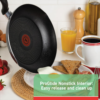 T-fal Initiatives Nonstick Cookware Set 18 Piece, Oven Broiler Safe 350F, Kitchen Cooking Set w/Fry Pans, Saucepans, Saute Pan, Dutch Oven, Griddle, Pots and Pans, Home, Dishwasher Safe, Red