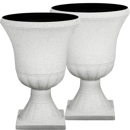 Autodaya 22" Urn Planters Outdoor Planter for Plants Set of 2 Timeless Plastic Large Flower Pot with Drainage Hole Terrazzo White Garden Pots for Porch, Patio Christmas Decor