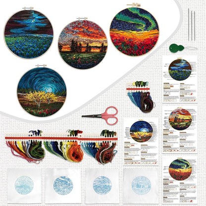 Maydear 4 Pack Embroidery Starter Kit with Pattern, Stamped Cross Stitch Kits for Beginners Adults with Embroidery Hoop and Instructions, Hand Embroidery Kit (Embroidery kit flower2)