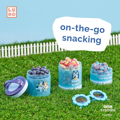 Whiskware Stackable Snack Containers - 3 Cup Set for Kids | Travel-Friendly, Cupholder Compatible, Bluey Design