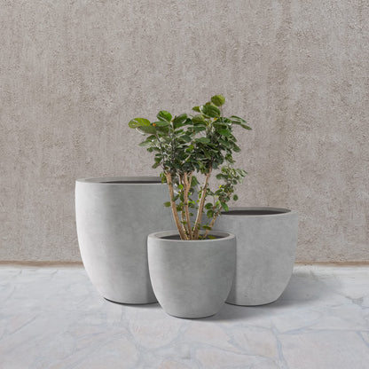 Kante 20",16.5",13.4" Dia Round Concrete Planters (Set of 3), Outdoor Indoor Modern Decorative Plant Pots with Drainage Hole & Rubber Plug for Home & Garden, Natural Concrete
