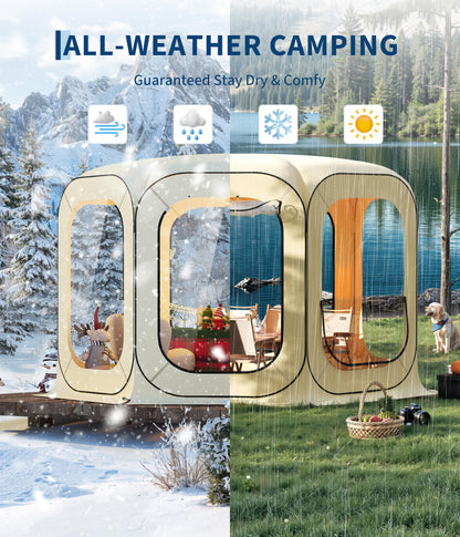 Garvee 10x10 Ft Pop Up Screen Tent, 6-8 Person Portable Screen House Room Instant Bubble Tent Shelter, Rainproof Camping Sun Shelter Coldproof for Patio, Backyard, Deck, Sports Events, Beige