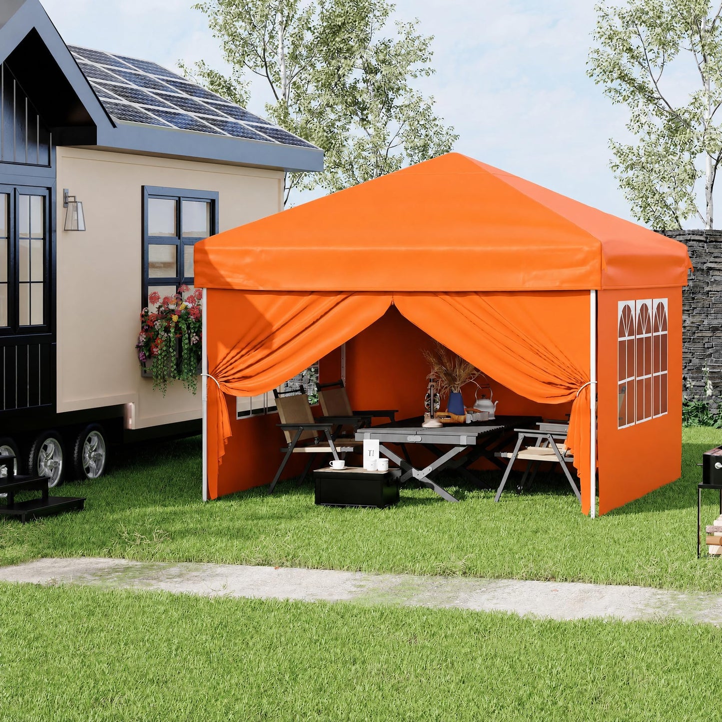 10'X10' Easy Pop Up Canopy Tent with 4 Detachable Window Sidewalls - Waterproof Outdoor Portable Canopy with Carry Bag & Guy Lines - for Camping, Outdoor Parties and Events