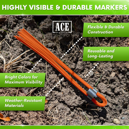 ACE Supply Orange Marking Whiskers - 1000 Pack - Durable Marking Whisker Set - Use Survey Whiskers As Survey Stakes, Construction Markers, Or Trail Markers