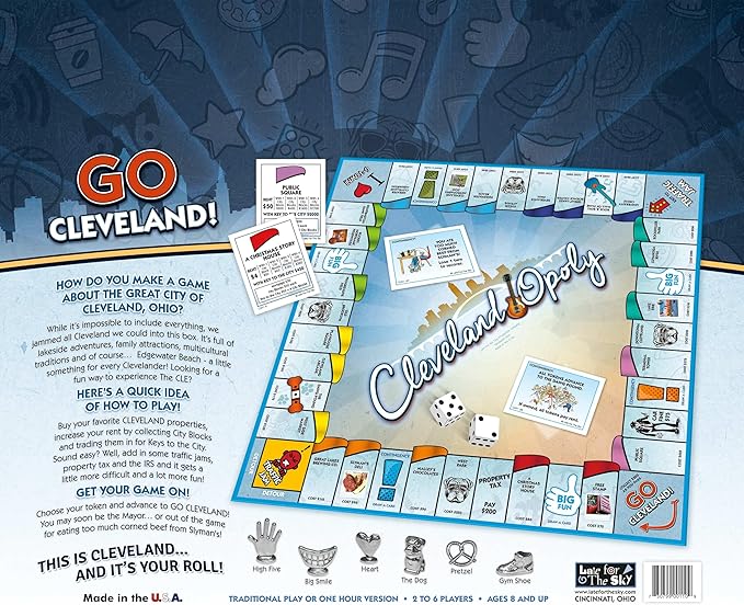 Late for The Sky Cleveland-Opoly Board Game – Cleveland Ohio City Edition Family Property Trading Game for Kids &amp Adults 2–6 Players Ages 8+ Game Night Gift