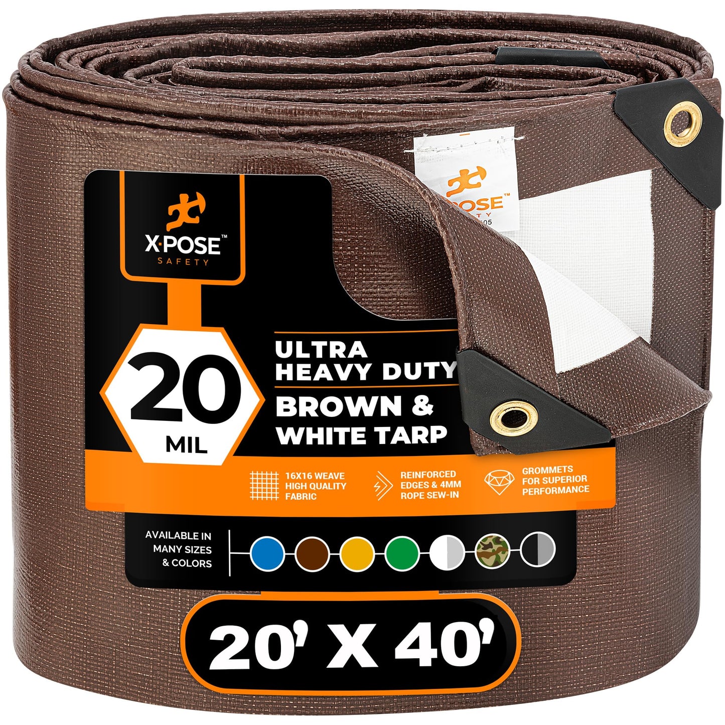 Xpose Safety 20' x 40' Ultra Heavy Duty Tarp - 20 Mil Waterproof Tarps for Camping, Outdoor Adventures & Tent Cover, UV Protection, Reinforced Corners, All-Weather Durability