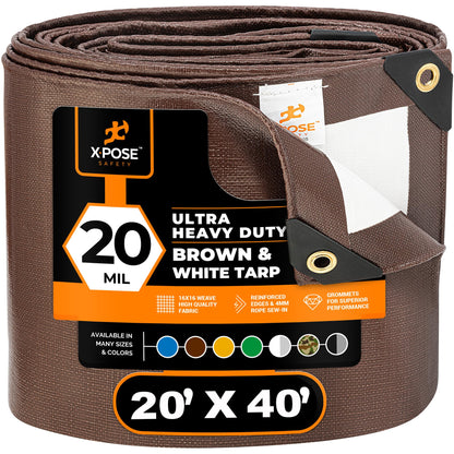 Xpose Safety 20' x 40' Ultra Heavy Duty Tarp - 20 Mil Waterproof Tarps for Camping, Outdoor Adventures & Tent Cover, UV Protection, Reinforced Corners, All-Weather Durability