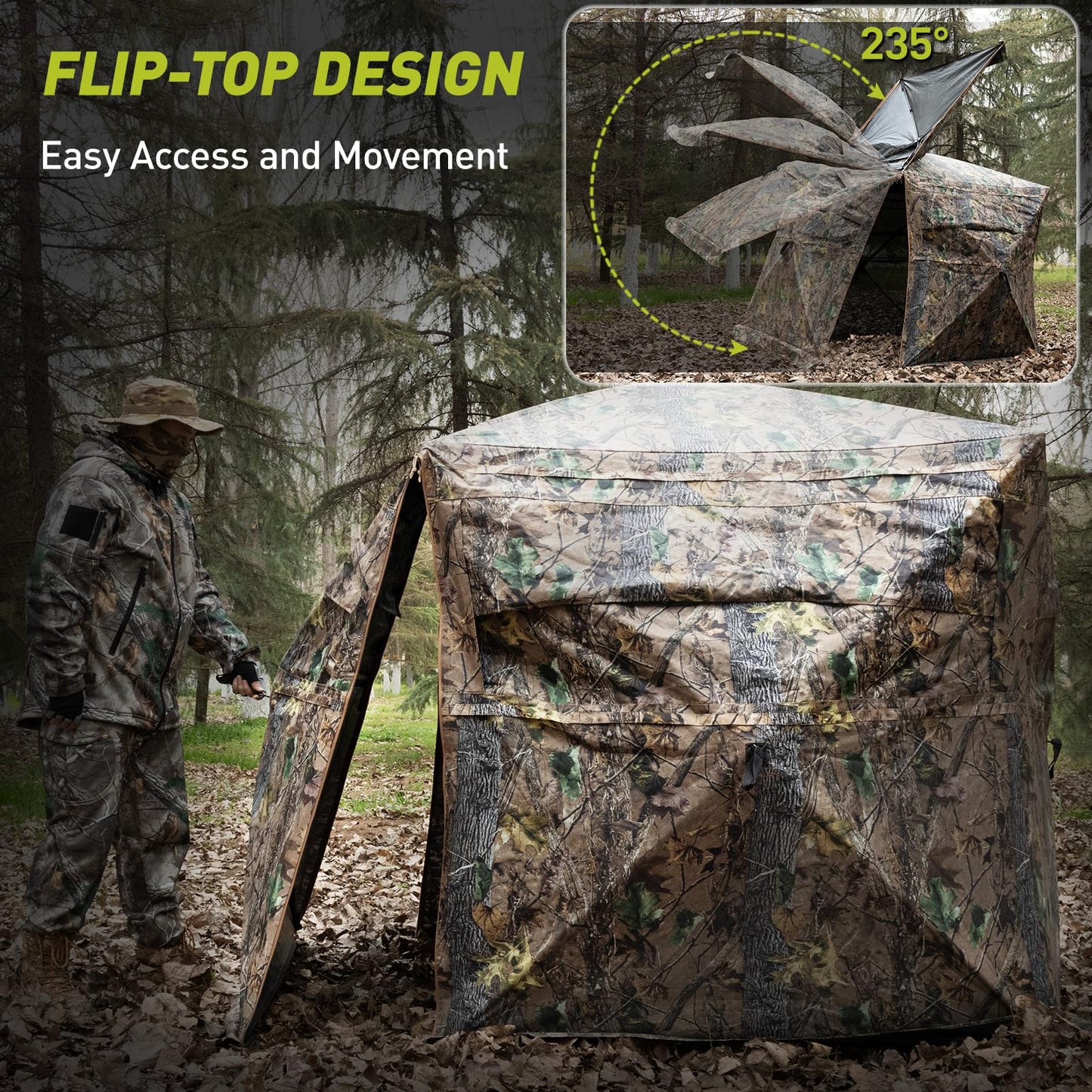 Mionovity Hunting Blind, 360° See Through Ground Blind for Turkey Hunting, Turkey Ground Blind, Hunting Blind for Turkey & Deer, 2-3 Person Pop Up Portable Camouflage Tent with Carrying Bag