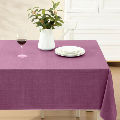 Lintex Cafe Hotel Linen Look Vinyl Flannel Backed Tablecloth, Heavyweight 4 Gauge, 60 x 104 Inch Rectangle, Burgundy Indoor Outdoor Waterproof Wipe Clean Table Cover