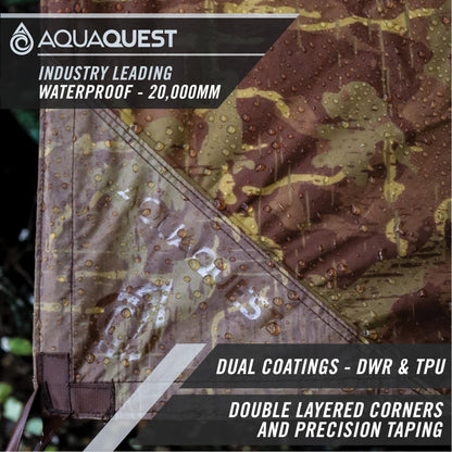 AquaQuest Safari Tarp – Lightweight Waterproof (5,000 mm) Seam-Taped Ripstop Rain Fly for Backpacking, Thru-Hiking & Hammock Camping – 10x10 True Terrain Camo