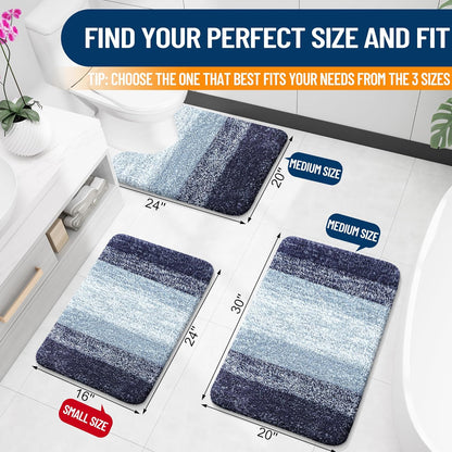 OLANLY Large Bath Rugs - Extra Soft Microfiber, Quick Dry & Washable | 54x24, Airy Blue