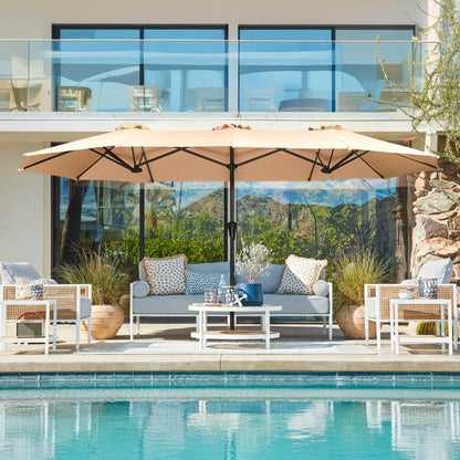 SUPERJARE 13FT Outdoor Umbrella for Patio, Double sided Pool Umbrellas with Fade Resistant Canopy, Large Table Umbrella for Deck, Market, Backyard - Beige(No Base)