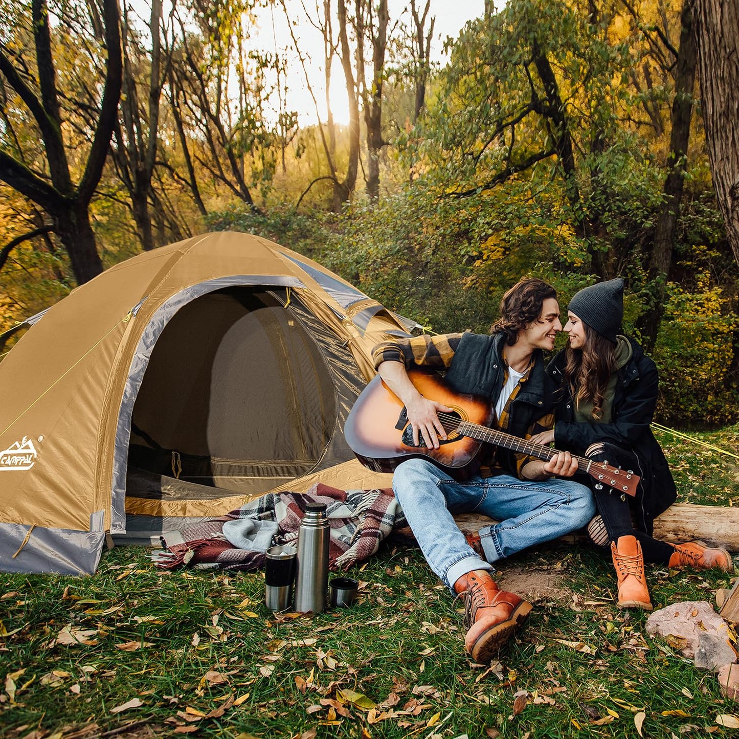 Camppal 2 Person Backpacking Tent, Waterproof 4 Season Tent, Windproof Rainproof Cold Weather Winter Tent for Camping, Hiking, Hunting, Motorbiking, Cycling - Khaki