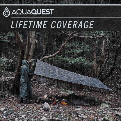 AquaQuest Defender Tarp – Heavy‑Duty Waterproof (20,000 mm) Seam‑Taped Rain Fly for Camping, Bushcraft & Survival – 10×10 Olive Drab Kit