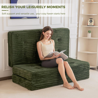 MAXYOYO Floor Sofa Couch, 6 Inch Tri-Fold Floor Sofa Bed, Folding Couch with Handles, Soft Faux Fur Folding Bed with Supportive Foam Filling, Portable Sofa for Living Room, Full, Dark Green