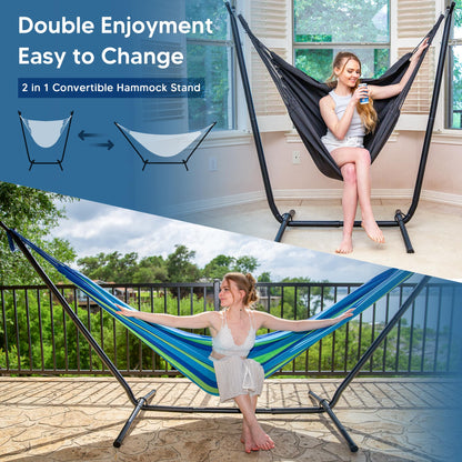 SUNCREAT 2-in-1 Hammocks Hammock Chair with Stand, 475 lbs Capacity, Heavy Duty Two Person Hammock with Stand, Patented, Blue Stripe