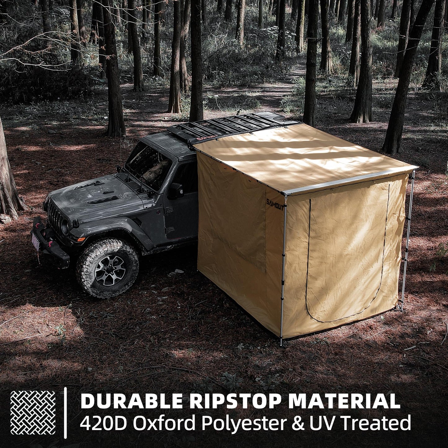 SAMOUT Vehicle Awning Room 6.6' x 8.2' Rip-Stop 420D Oxford Side Awning With PVC Floor, Waterproof & Wind Resistance, Easy Setup Design (Room Only)