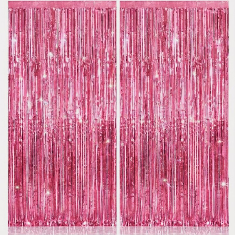KatchOn, Pink Fringe Backdrop - Large, Pack of 2 | Pink Streamers for Birthday Decorations | Valentines Decor, Galentines Day Decorations, Baby Shower, Gender Reveal, Bachelorette Party Decoration