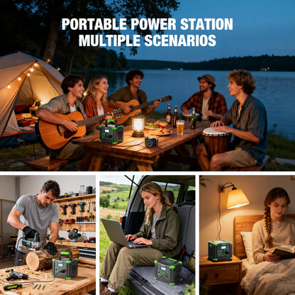 Portable Power Station 300W, GRECELL 288Wh Solar Generator with 60W USB-C PD Output, 110V Pure Sine Wave AC Outlet Backup Lithium Battery for Outdoors Camping Travel Home Blackout